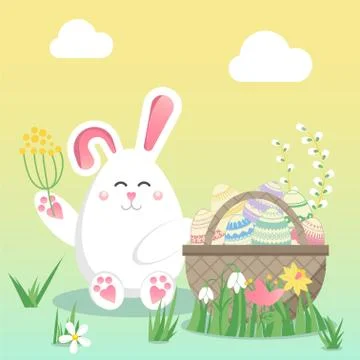 Easter vector illustration with egg, bunny (rabbit) and flower. Spring religi 스톡 일러스트