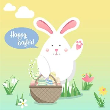 Easter vector illustration with egg, bunny (rabbit) and flower. Spring religi Stock Illustration
