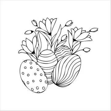 Easter vector illustration with flowers and Easter eggs Stock Illustration
