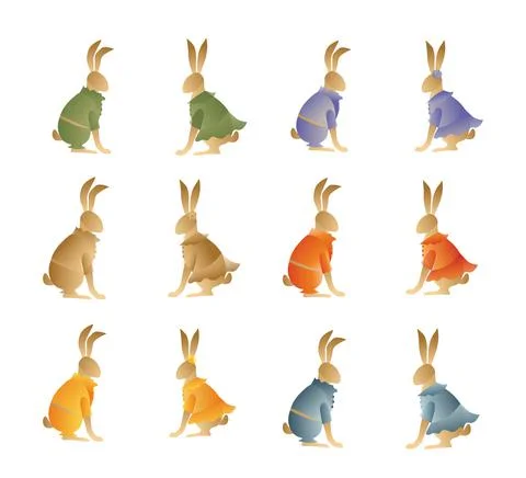 Easter vector illustration, set of cute Easter bunnies, gradient Stock Illustration
