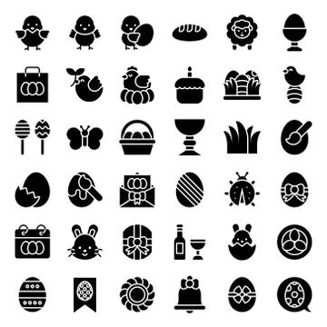 Easter vector illustration set, solid style icon Stock Illustration