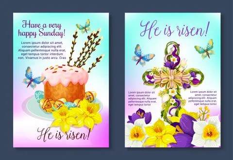 Easter vector poster crucifix cross, paschal cake Illustrazione stock