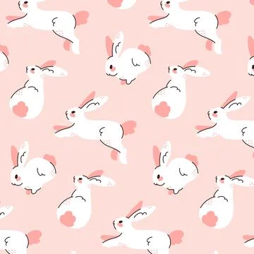 Easter vector seamless background pattern cute bunnies. Pink background Illustrazione stock