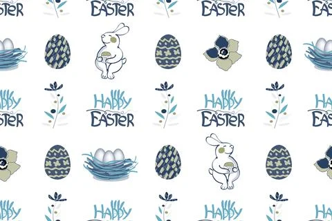 Easter vector seamless pattern. Bunny, lettering Happy Easter with Easter Bunny Stockillustratie