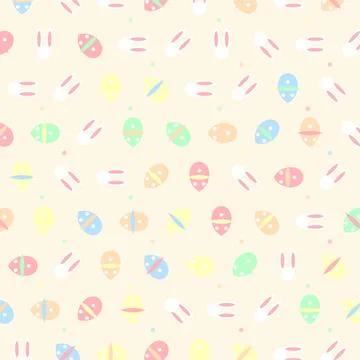 Easter Vector Seamless Pattern with Cute Bunnies and Colorful Painted Eggs Stock Illustration