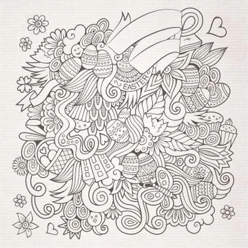 Easter vector sketch background Stock Illustration