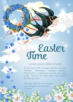 Easter vector swallow poster for paschal greeting Stock Illustration