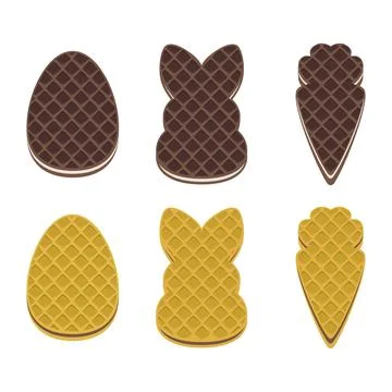 Easter wafer cookies in the shape of an egg, bunny and carrot. Waffles fill.. Stock Illustration