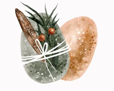 Easter watercolor composition with Easter eggs and a greenery isolated on whi Stock Illustration