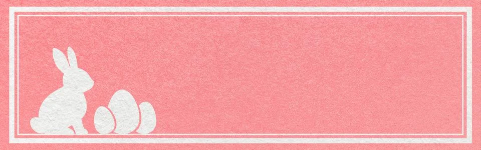 Easter website header banner with white bunny and eggs silhouette on light pi 스톡 사진