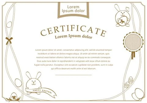 Easter white certificate with bunny, Easter eggs 스톡 일러스트