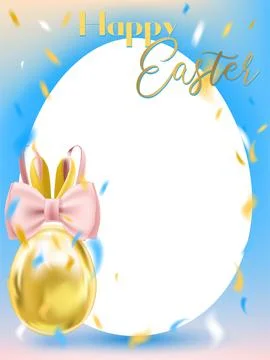 Easter White Egg with Bunny Bow and white frame Stock Illustration