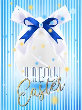 Easter white eggs with silk bow in confetti Stock Illustration