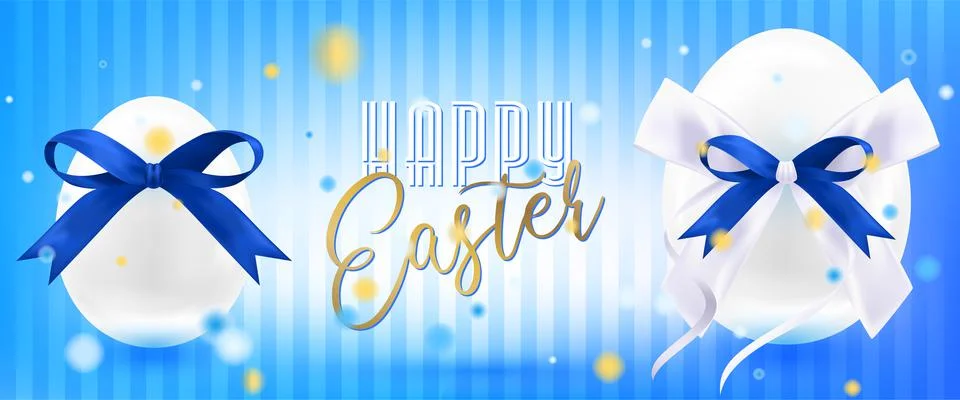 Easter white eggs with silk bow in confetti Stock Illustration