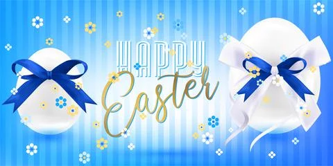 Easter white eggs with silk bow in confetti Stock Illustration
