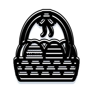 Easter wicker basket with decorated eggs and bow 스톡 일러스트