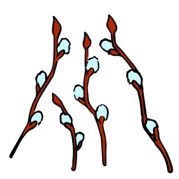 Easter Willow branches sticker set on white isolated backdrop stock vector il Stock Illustration