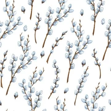 Easter willow seamless pattern. Watercolor spring background for design of... Stock Photos