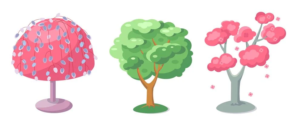 Easter willow tree with buds in spring. Green tree with branches and leaves in Stock Illustration