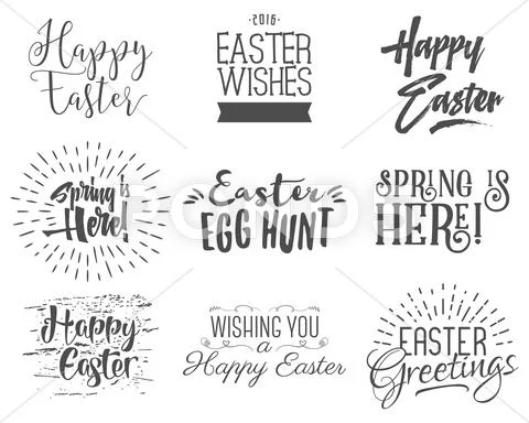 Easter Wishes Overlays, Lettering Labels Design Set. Retro Holiday Easter Badges