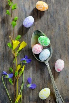 Easter wooden table setting Free Stock Photos