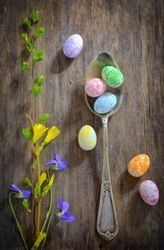 Easter wooden table setting Free Stock Photos