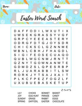 Easter word search puzzle. Educational game for kids. Holiday crossword. Stock Illustration