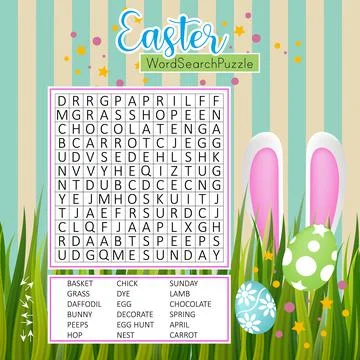 Easter word search puzzle. Educational game for kids. Holiday crossword. Stock Illustration