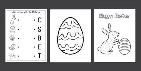 Easter Worksheets set with cute bunny. Black and white spring activity pages Stock Illustration