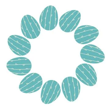 Easter wreath with blue Hand drawn Eggs on white background. Decorative doodl Stock Illustration