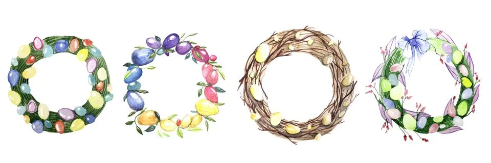 Easter Wreath Design elements isolated on white background. Stockillustratie