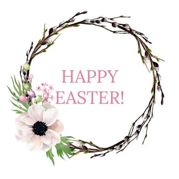Easter wreath with flowers, hand drawn vector Stock Illustration