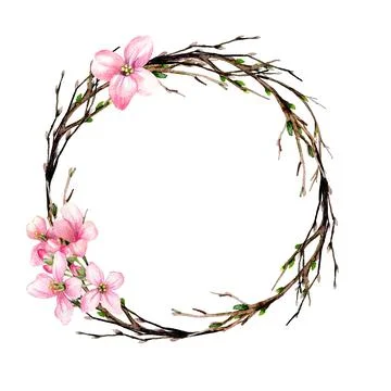 Easter wreath with flowers, hand drawn watercolor image Stock Illustration