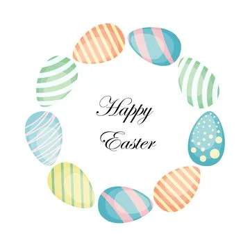 Easter wreath hand drawn colored Easter eggs isolated on white background Stockillustratie