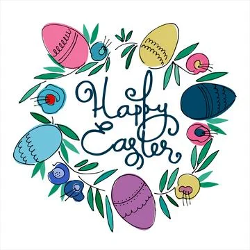 Easter wreath with hand-lettered greetings inside Stock Illustration