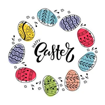 Easter Wreath. Round frame with bright different colored eggs. Happy Easter Stock Illustration