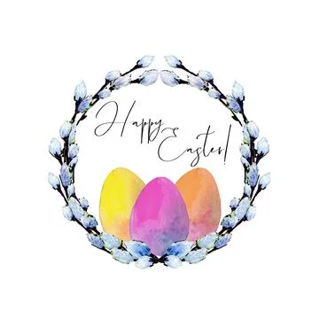 Easter wreath with three eggs Stock Illustration