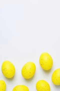 Easter yellow eggs on a white background. Flat lay, copy space. beautiful Stock Photos
