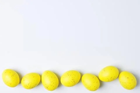Easter yellow eggs on a white background. Flat lay, copy space. beautiful Stock Photos