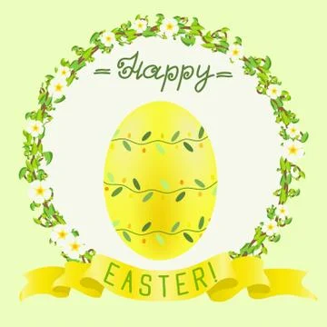Easter yellow painted egg and golden ribbon Stock Illustration