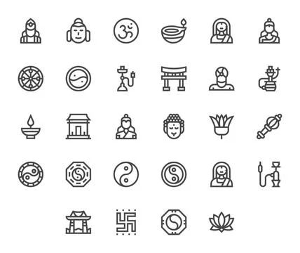 Eastern Digital Vector Pack containing 28 PIXEL Perfect Bold Line 256x256 Ico Stock Illustration