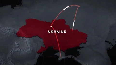 Eastern Europe 3D elevation relief map with ukraine highlighted in red Stock-Footage 344010566
