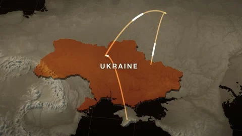 Eastern Europe 3D elevation relief map with ukraine highlighted in red Видео 344010581