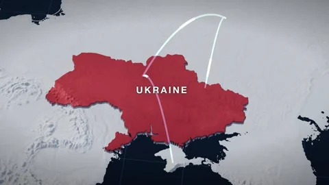 Eastern Europe 3D elevation relief map with ukraine highlighted in red Stock Footage 344010630