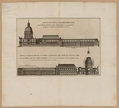 Eastern Facade Elevation / Royal Hotel Des Invalides, who looks at Paris .... Stock Photos