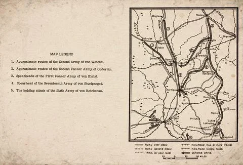 Eastern Front Military Campaign Map Legend and Strategic Routes Document Stock Illustration