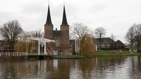 Eastern Gate in Delft in a rainy day, The Netherlands Stock Footage 73446510