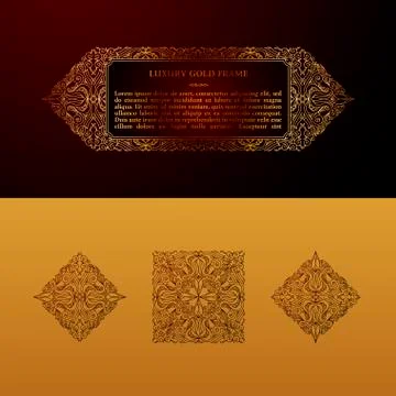 Eastern gold arabic vector lines design templates. Muslim floral frame for card Stock Illustration
