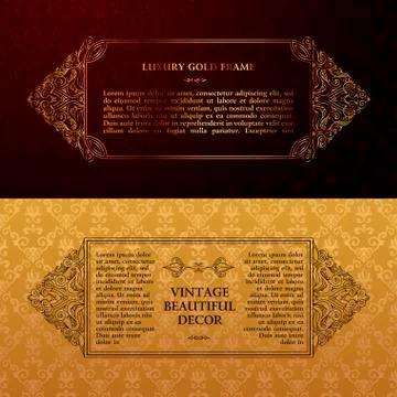 Eastern gold arabic vector lines design templates. Muslim floral frame for card Stock Illustration
