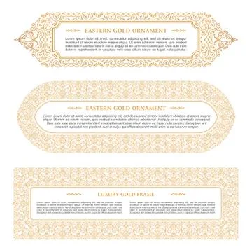 Eastern gold arabic vector lines design templates. Muslim floral frame for card Stock Illustration